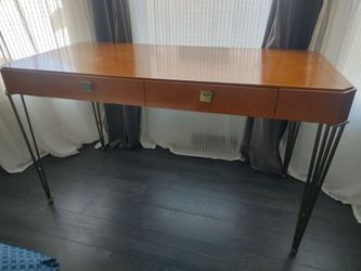 Vintage Hickory & White Burlwood Writing Desk – Art Deco Style
