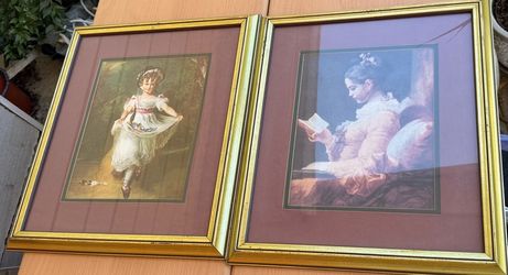 Vintage Classical Portrait Art Prints in Gold Frames - Set of 2 (14” x 14”)