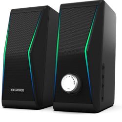 Need Gone!Computer Speakers, Bluetooth 5.0 Hi-Fi Stereo PC Speakers, 4 Dynamic Lighting Modes, AC Adapter