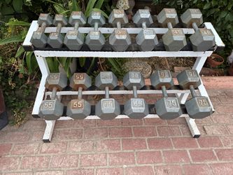 Hex steel dumbbells. 15, 25, 35, 45, 55, 65, 75s