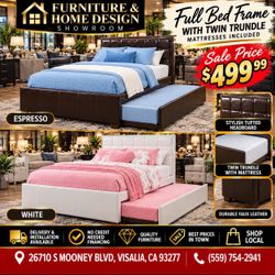 Full bedframe with twin trundle mattresses included