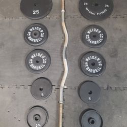 Standard Curl Weight Set Solid 18lb Curl Bar 2x25lbs 4x10lbs 2x5lbs 2x2 ½lbs That's 123lbs With Bar