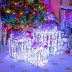 Set of 3 lighted Christmas iridescent boxes decorations CM24286US