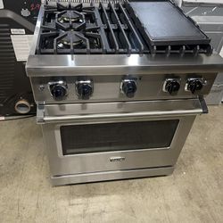 VIKING STAINLESS STEEL 30 INCH WIDE GAS RANGE WITH GRILL / GRIDDLE PLATE 