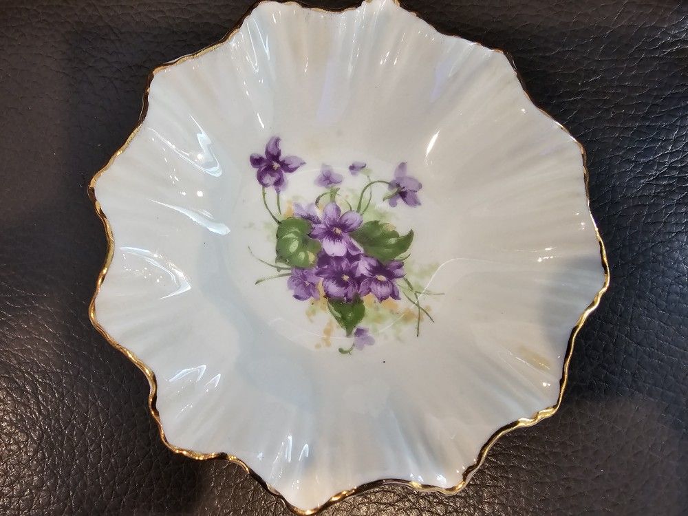 Adderley England bone china ruffled dish with purple flowers