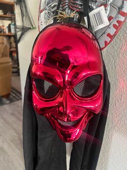 Red Chrome Skull Halloween Costume Mask