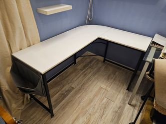 Large White L-Shaped Computer Desk - Fully Assembled