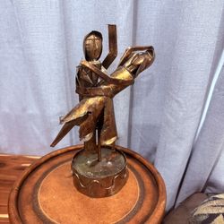 Vintage Copper Dancing Couple Music Box Sculpture • “I Could Have Danced All Night” • 12” Tall