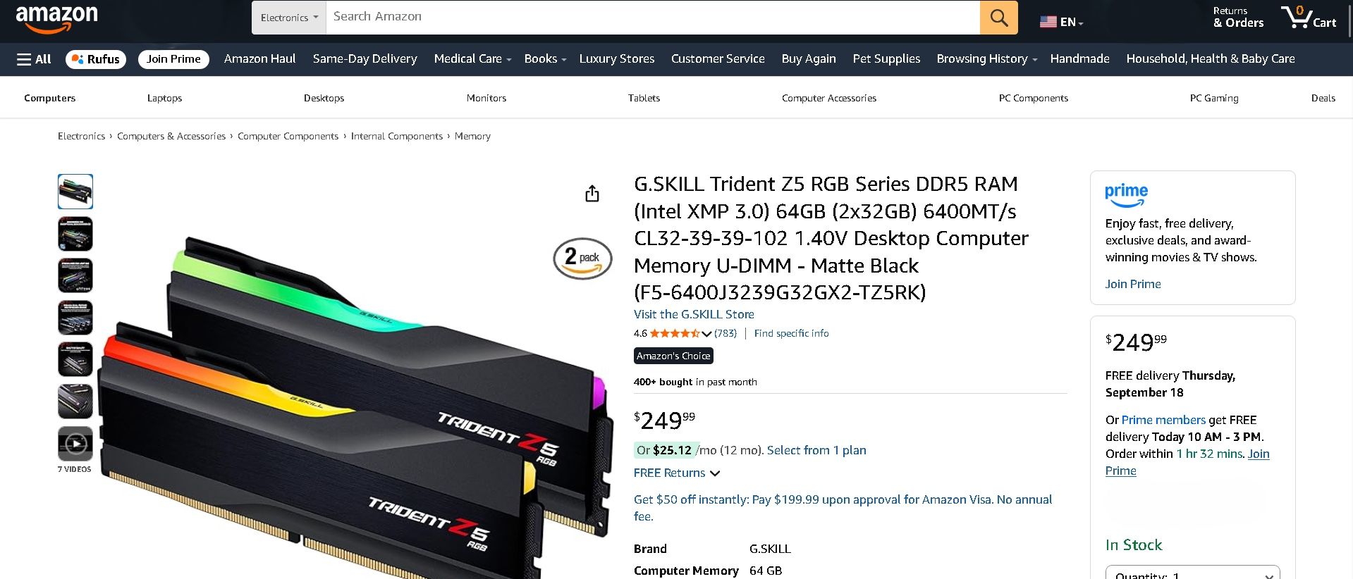 G.Skill Trident Z5 RGB Intel XMP 3.0 DDR5 32gbx2