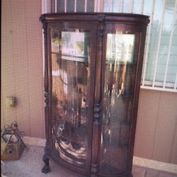 Antique Curio Curved Glass Cabinet 