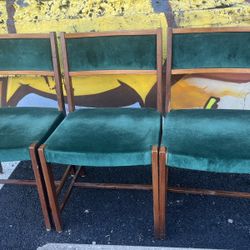 Vintage Finnish Asko Green Velvet Chairs 