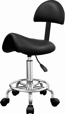 New Rolling Salon Saddle Stool with Backrest