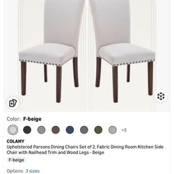 Upholstered Dining Chairs Set of 2 with Wood legs - Beige 