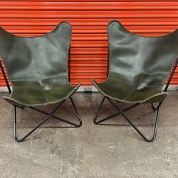 Pair of Leather Butterfly Chairs 
