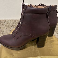 Style & Co Leather Stack Heel Booties (Wine/8M)