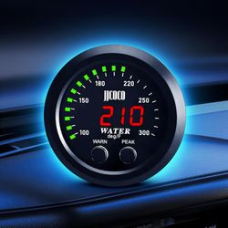 Universal 52mm Water Temperature Gauge with Alarm and 1/8 Npt Sensor Car Digital Meter Red Display Green Ambient Light Temp 100-300F(-17~187C)