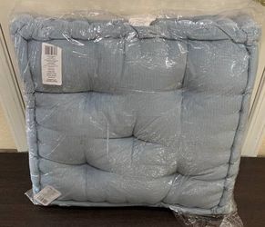 New BHG 24” Corduroy Tufted Square Floor Cushion Pillow Light Blue