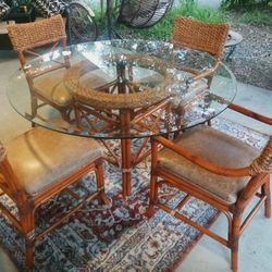 Mid Century Tropical McGuire 5pc Leather And Rattan, Delivery 
