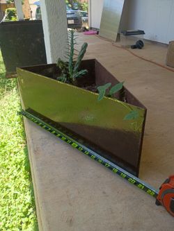Steel planter w/ cactus