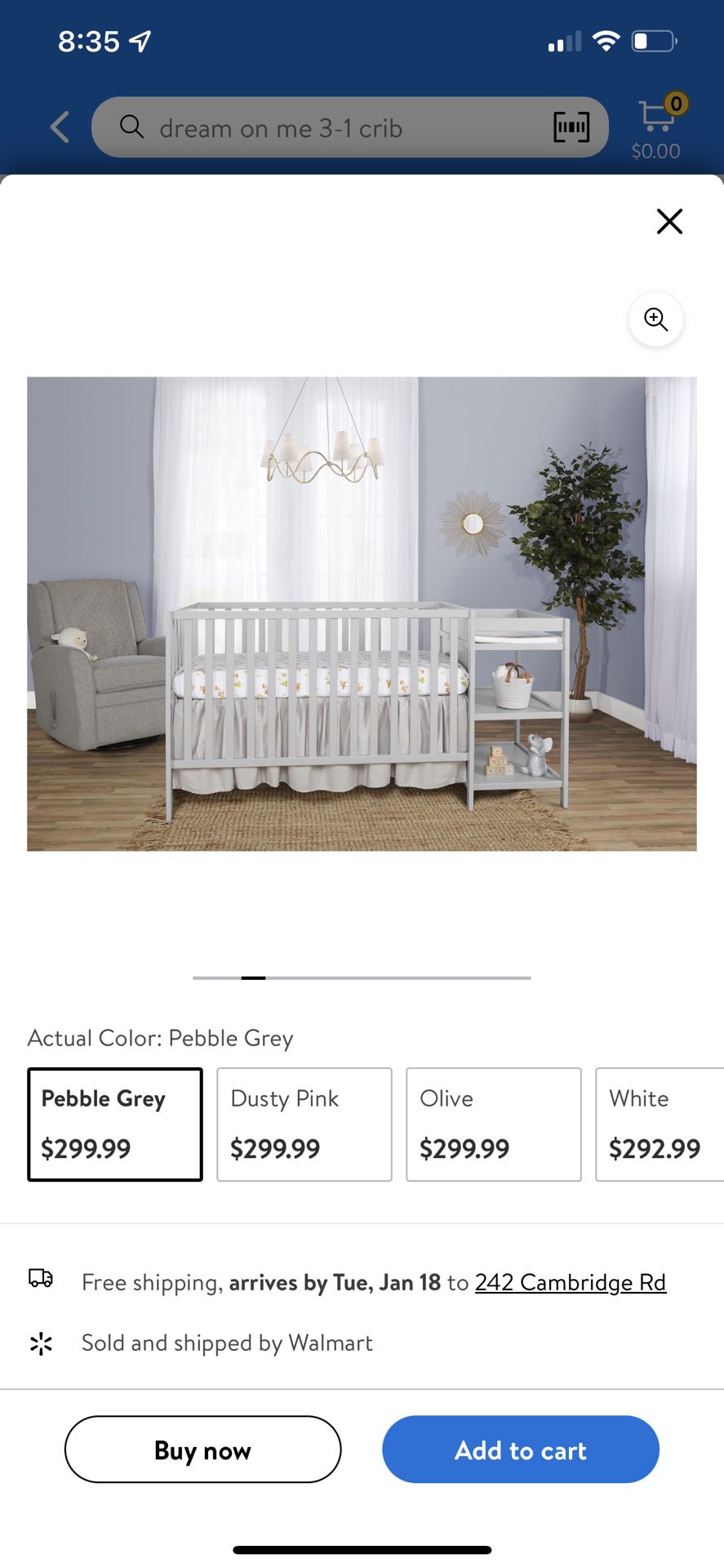 DREAM ON ME convertible Crib W/ Changing Table 