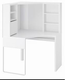 White Corner Desk with Built-In Shelving