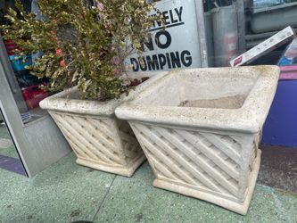LARGE CEMENT POTS PLANTERS BASKET WEAVE PATTERN SOLD SEPARATELY