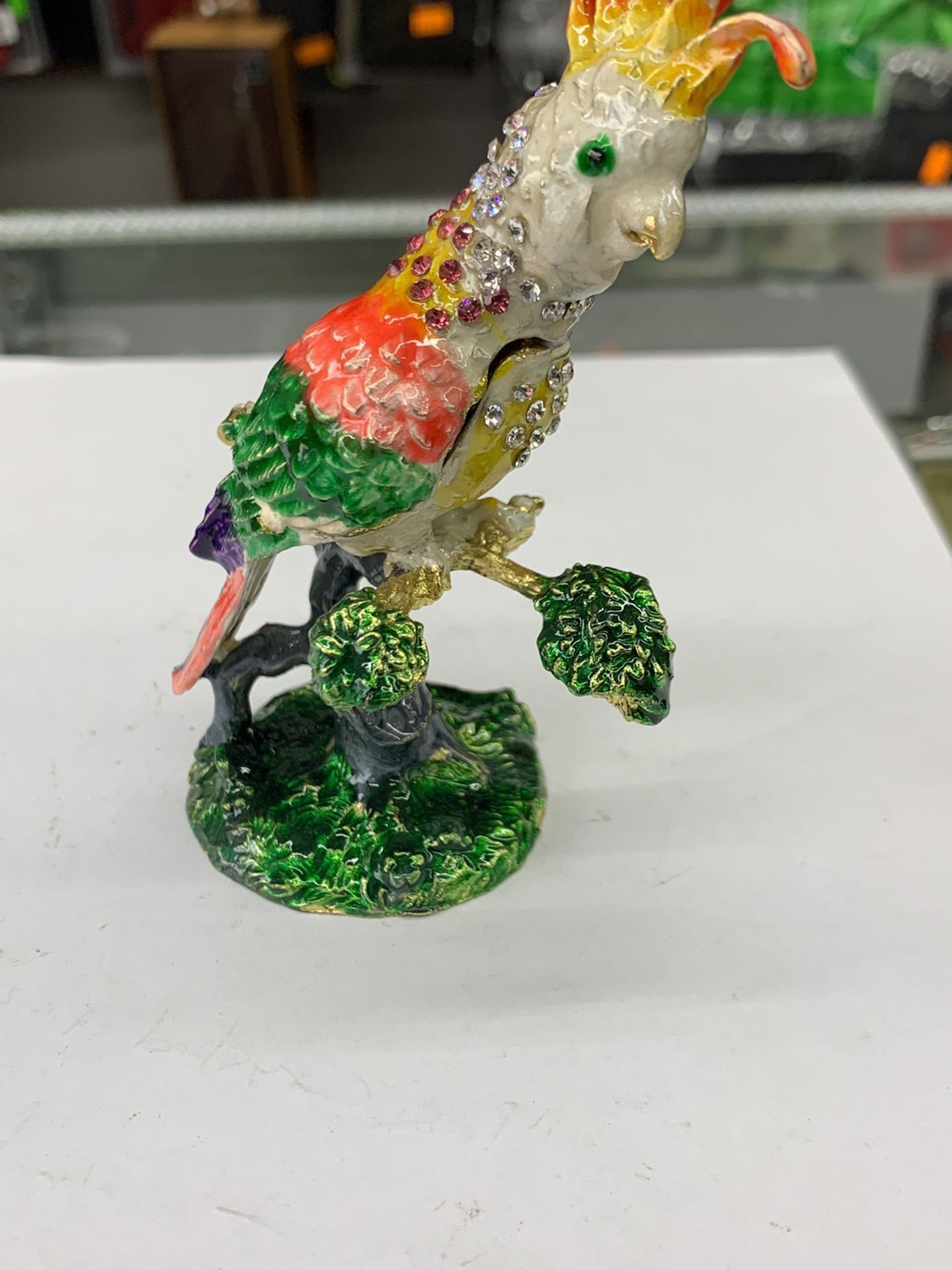Parrot Trinket Box Crystals Bird Jewelry
