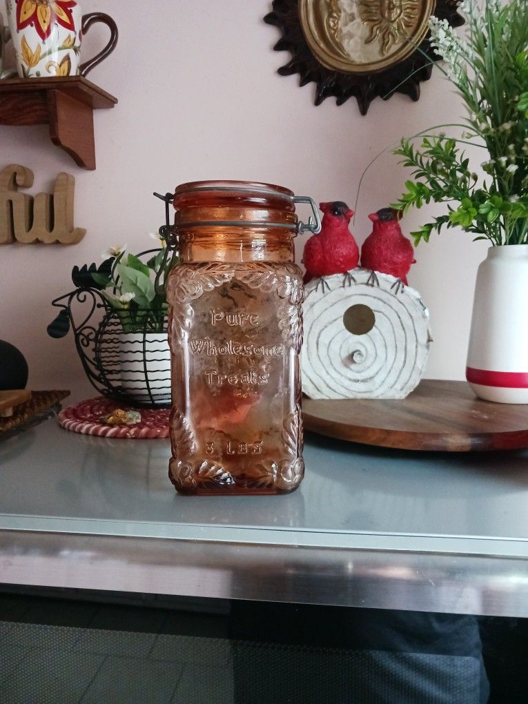 Vintage Pink Glass Canister Italy 1980