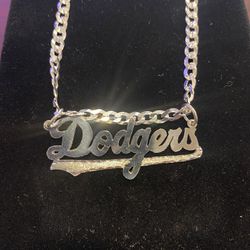 925 Sterling Silver 24”curb Chain Dodgers Pendent