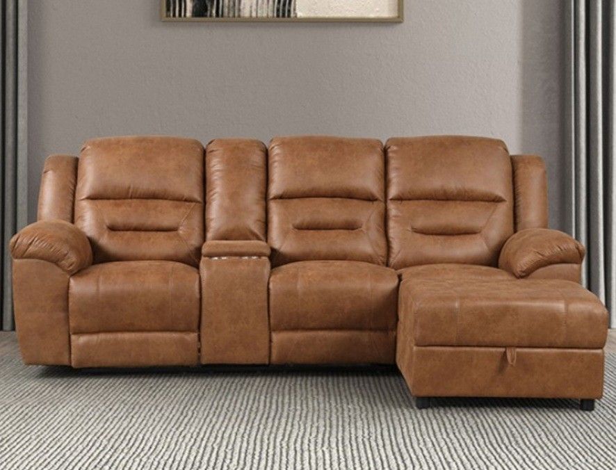 Brand New Brown Leather Reclining Sectional Sofa