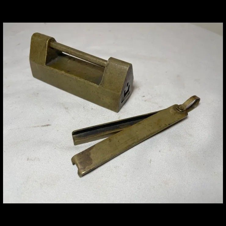 Antique early 19th century American forged brass door lock mechanism