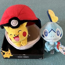 Pokémon Pikachu and Zippered Poke Ball by Tomy plus Sobble Plush Figure