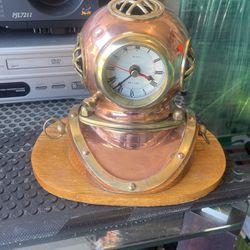 Vintage copper and brass divers helmet with Clock
