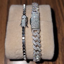 Two  Gold-plated Silver Moissanite Bracelets 