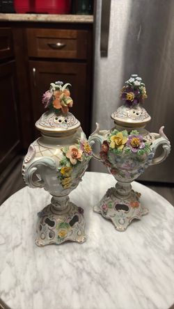 Pair of Dresden urn vases