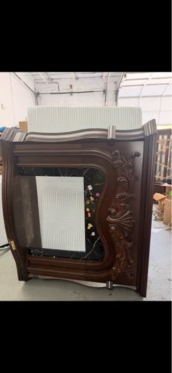 Ornate Wood Armoire with Mirror