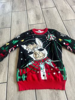 Llama Ugly Christmas Sweater and Santa Dino
