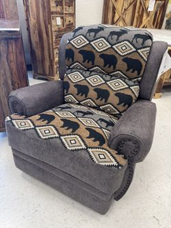 Gray And Woven Lodge Look Recliner With Black Bears