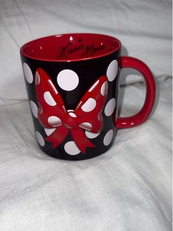Disney Parks Minnie Mouse Coffee Mug Signature Polka Dots 3D Bow Ceramic NWOT