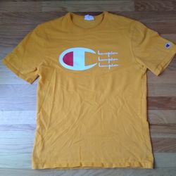 Vintage Champion Short Sleeve Crewneck Graphic Logo T-Shirt (Size Medium) Yellow