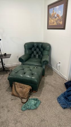 Green leather reading chair