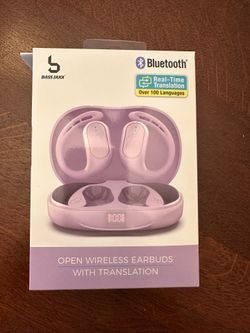 open wireless earbud with real time translation over 100 languages New BassJaxx Bluetooth Open Wireless Earbuds With Real Time Translation; Over 100