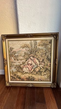 Vintage European Gobelin Tapestry – Romantic Pastoral Scene