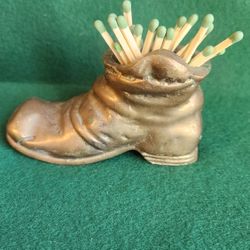 Solid Brass Mini Boot Match Tooth Pick Holder Antique Fireplace Accent