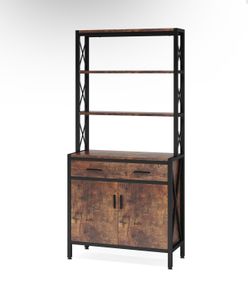 Industrial Bookshelf, 4-Tier Etagere Bookcase with Drawer & Cabinet New! 