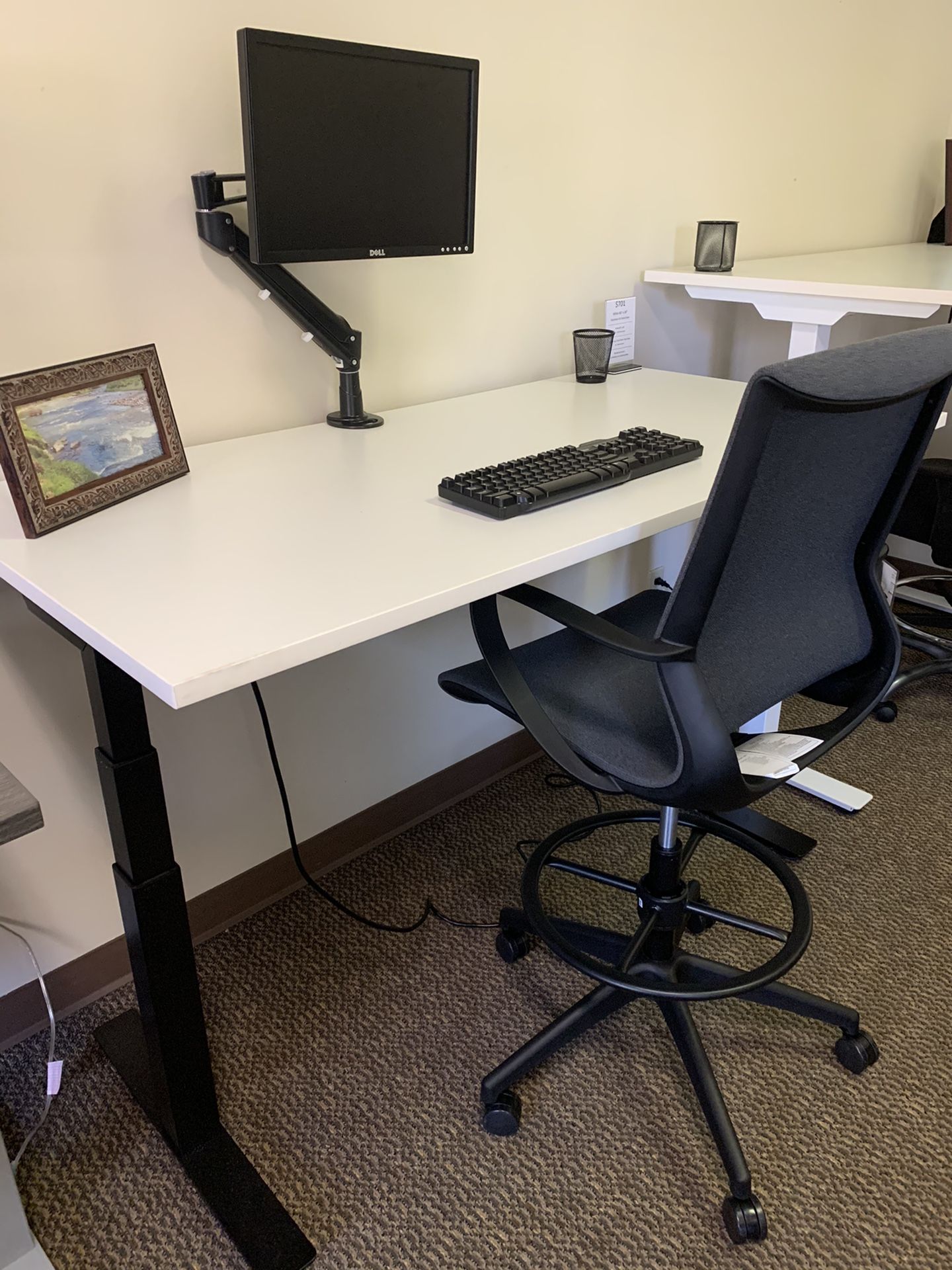 White sit stand office desk