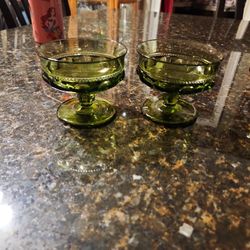 2   Vintage Green King Crown Glass