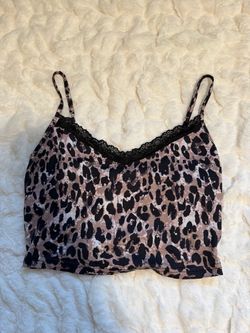 Leopard Print Lace Trim Crop Cami Top