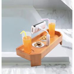 POOLCOMFT Premium Bamboo Hot Tub Tray Table with phone holder - NEW In Box