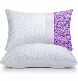 Cooling Shredded Memory Foam Pillows Queen Size Set of 2 Neck comfort, firm support, odorless, cooling, customizable height, machine washable, CertiPU